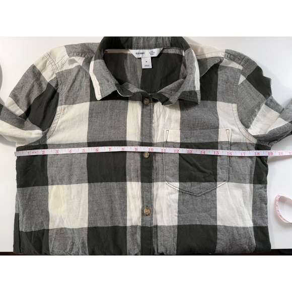 Old Navy Classic Shirt Womens Medium Green Buffalo Plaid Button Down Cotton - Picture 6 of 10